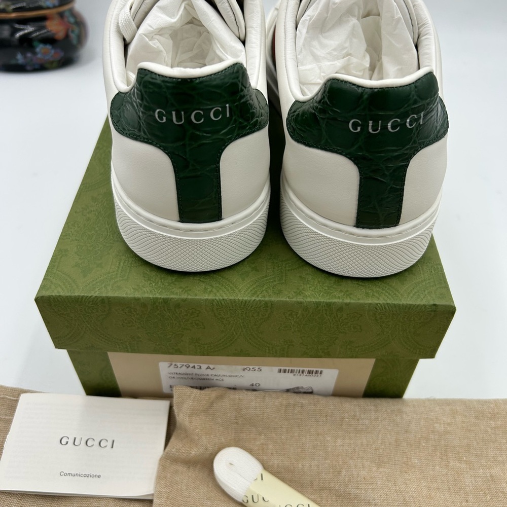 Women's Gucci, ace leather, web stripe sneakers size 40 made in Italy - Picture 9 of 13
